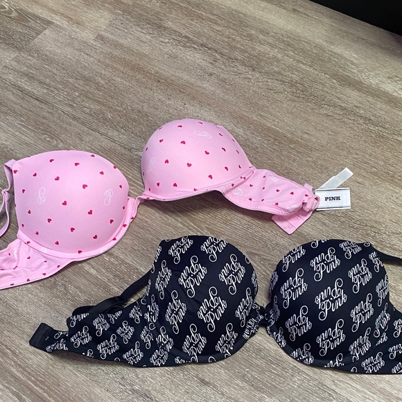 PINK Victoria's Secret Pink Heart and Black Script Bra Set - Picture 1 of 5